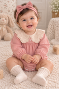 Pink Baby Romper with White Scalloped Collar